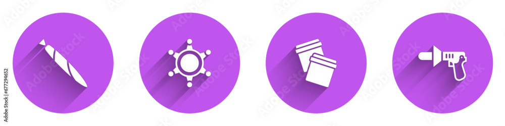 Set Marijuana joint, Hexagram sheriff, Plastic bag with ziplock and Police megaphone icon with long shadow. Vector Set Marijuana joint, Hexagram sheriff, Plastic bag with ziplock and Police megaphone icon with long shadow. Vector