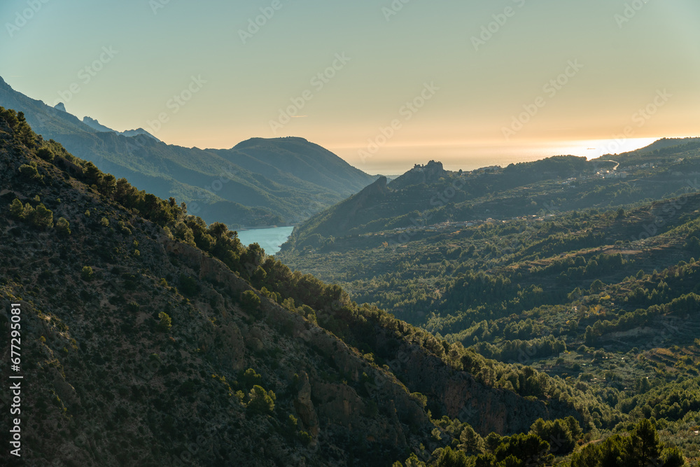 Beautiful landscape wuih mountains at sunrise in Guadalest, Alicante (Spain).