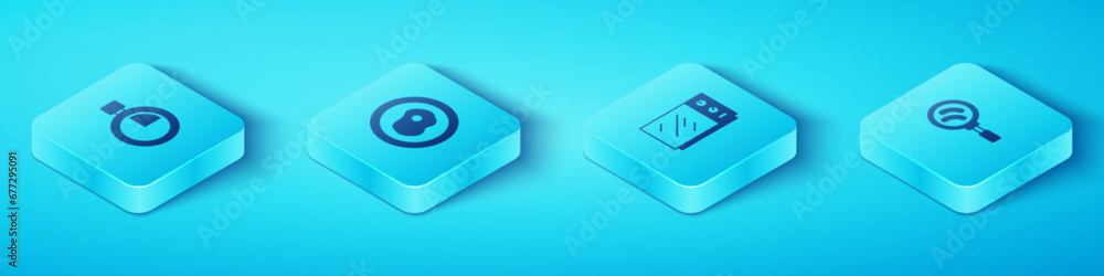 Set Isometric Stopwatch, Scrambled eggs, Frying pan and Microwave oven icon. Vector Set Isometric Stopwatch, Scrambled eggs, Frying pan and Microwave oven icon. Vector