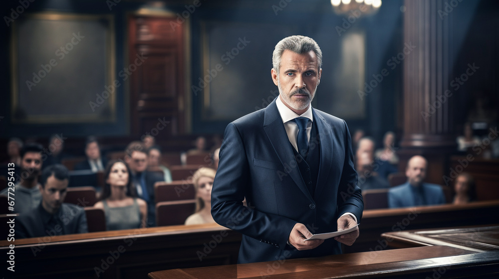 Témoin a la barre lors d'un procès au tribunal