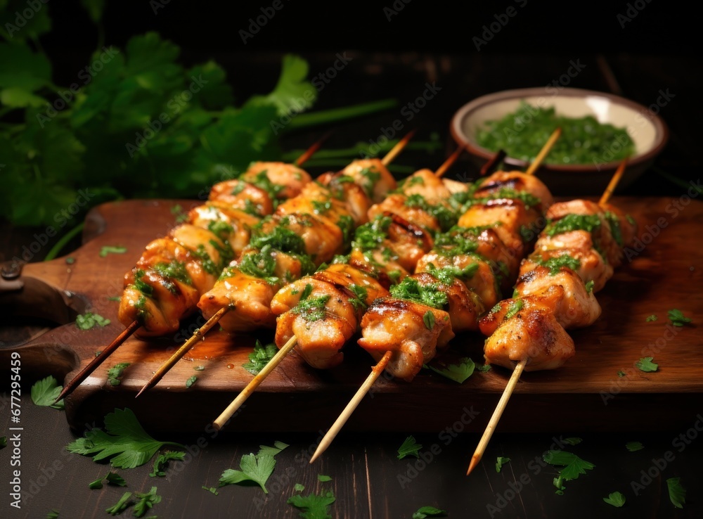 chicken skewers with parsley