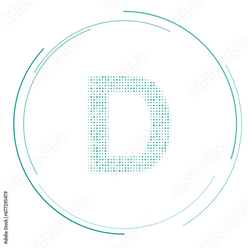 The capital letter D symbol filled with teal dots. Pointillism style. Vector illustration on white background