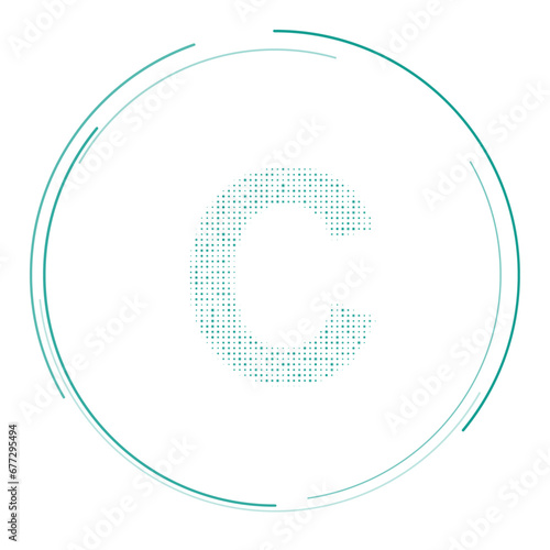 The capital letter C symbol filled with teal dots. Pointillism style. Vector illustration on white background