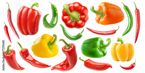 Various species of peppers, collection cutout