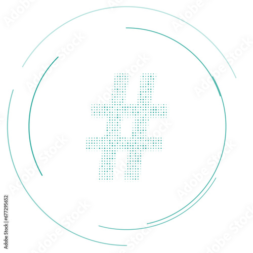 The hash symbol filled with teal dots. Pointillism style. Vector illustration on white background