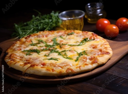 grilled pizza with cheese on wooden counter