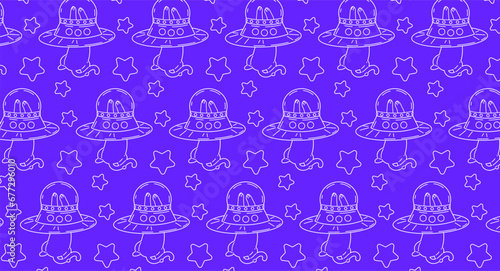 Beaded pattern in doodle style. Vector background with cat character in space. Cute space cats. Wrapping paper, print, wallpaper.