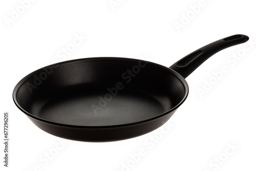 Metal frying pan with non-stick coating for cooking and serving food for all types of electric and gas stoves isolated on a white background