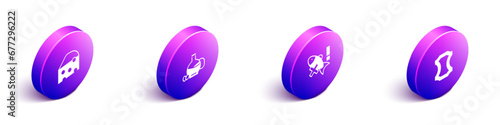 Set Isometric Cheese, Bottle of olive oil, No fish and Leather icon. Vector