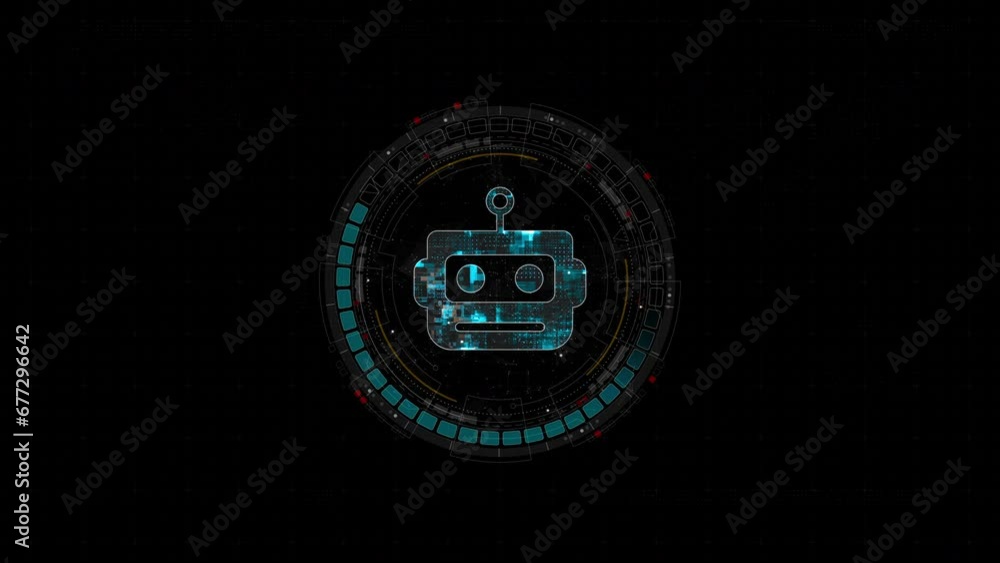 Motion graphic of Blue digital robot head logo and circle futuristic ...