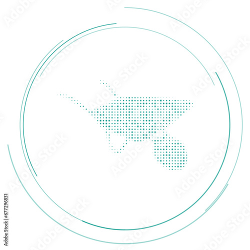 The garden cart symbol filled with teal dots. Pointillism style. Vector illustration on white background