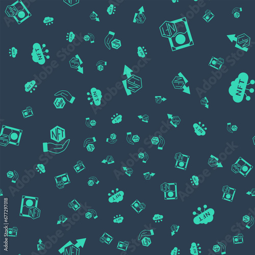 Set NFT growth bar chart, Digital crypto, and cloud on seamless pattern. Vector