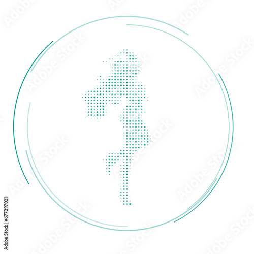 The enchantress symbol filled with teal dots. Pointillism style. Vector illustration on white background