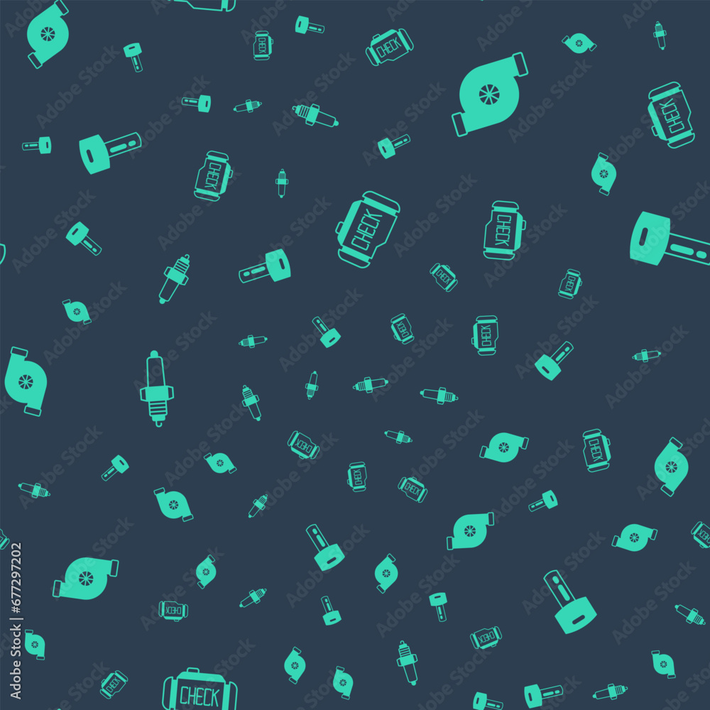 Set Check engine, Automotive turbocharger, Car spark plug and key with remote on seamless pattern. Vector Set Check engine, Automotive turbocharger, Car spark plug and key with remote on seamless pattern. Vector