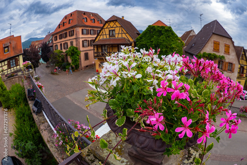 The colors of Alsace during Springtime - French fairytale village with spring flowers