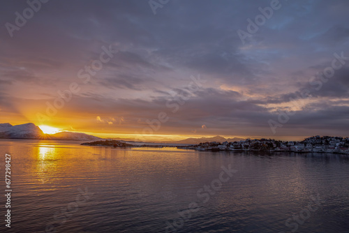 Sunset in Løding harbor,Nordland county,Norway
