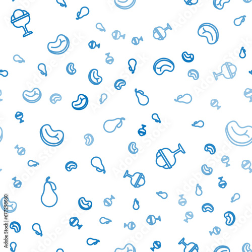 Set line Pear, Ice cream in the bowl and Steak meat on seamless pattern. Vector