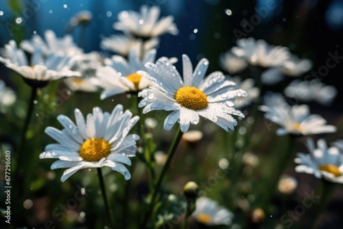 Beautiful daisies in the summer garden. Selective focus. Springtime concept with a space for a text. Valentine day concept with a copy space.