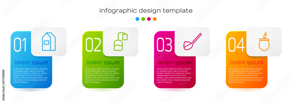 Set line Paper package for milk, Tea bag, Spoon with sugar and Mate tea. Business infographic template. Vector Set line Paper package for milk, Tea bag, Spoon with sugar and Mate tea. Business infographic template. Vector