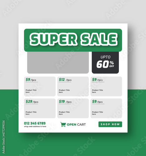 Supermarket product sale promotion web banner social media post, product catalog square template design © Rashedul