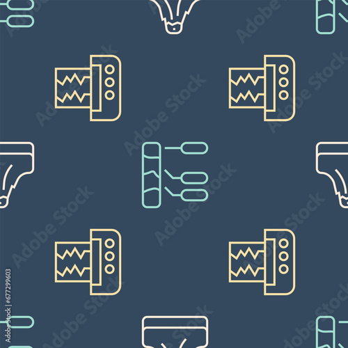 Set line Volcano, Seismograph and Soil analysis on seamless pattern. Vector