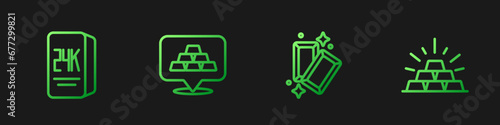 Set line Gold bars, 24k, and . Gradient color icons. Vector