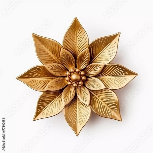 Top view of golden Christmas decoration isolated on white, AI generator