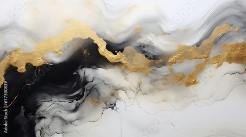 Black and gold marble texture background. Fluid painting abstract art.
