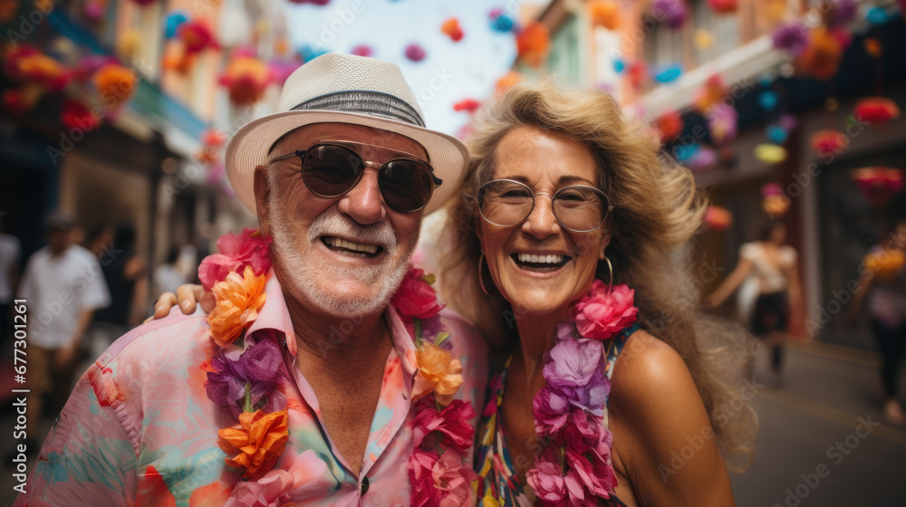 Happy elderly couple enjoying each other's company on holiday Happy elderly couple enjoying each other's company on holiday