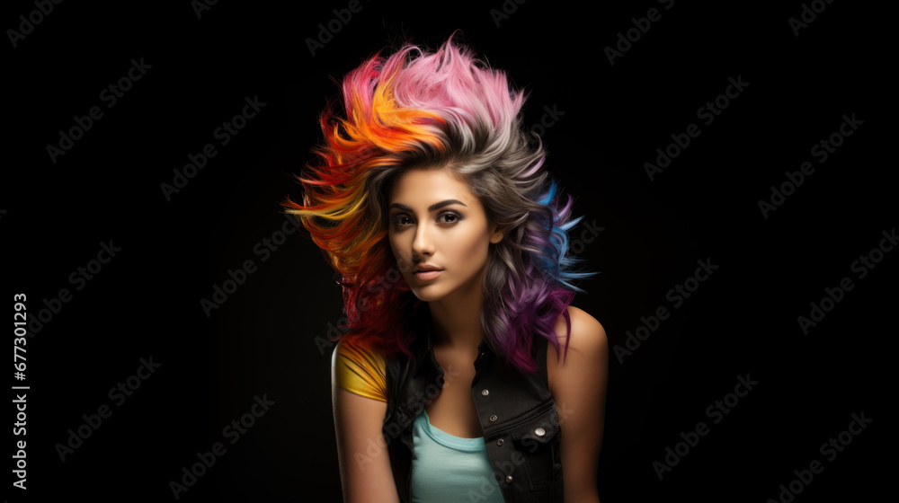 Portrait of a stylish woman with rainbow hair Portrait of a stylish woman with rainbow hair