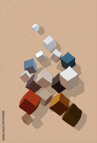 Canvas Print irregular cubes floating in the air
