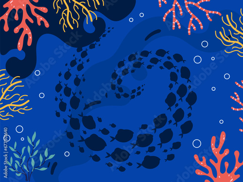 Fish aquarium silhouette group swim flow isolated set collection. Vector isolated graphic design illustration