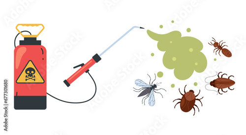 Insect control bug cockroach, ant, tick, mosquito killer concept. Vector flat graphic design illustration
 photo