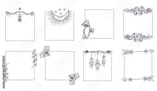Tribal boho ornamental magic frame isolated set. Vector flat graphic design illustration