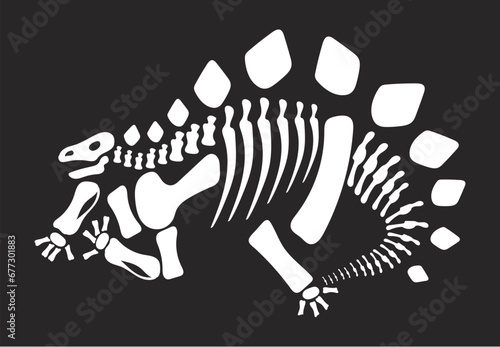 Dinosaur fossil skeleton silhouette animal skull isolated set. Vector flat graphic design illustration