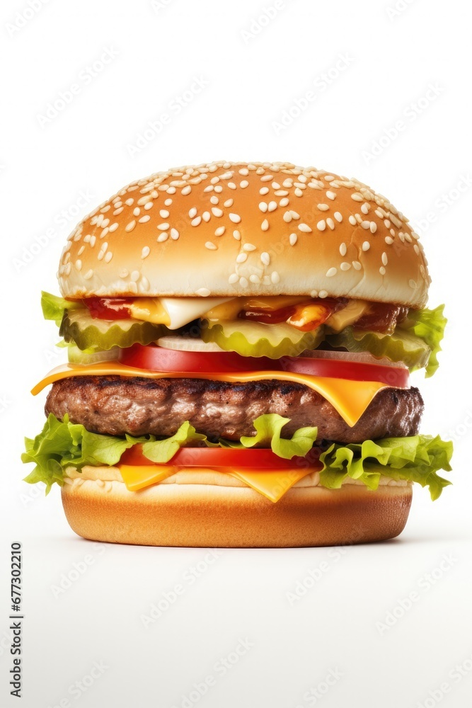 Burger's close-up isolated against a white background Burger's close-up isolated against a white background