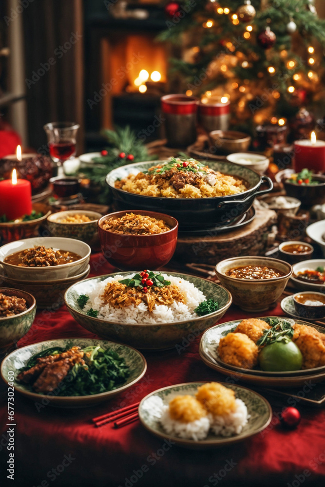 Christmas Meal Celebration, family Gathering, Merry Christmas Christmas Meal Celebration, family Gathering, Merry Christmas