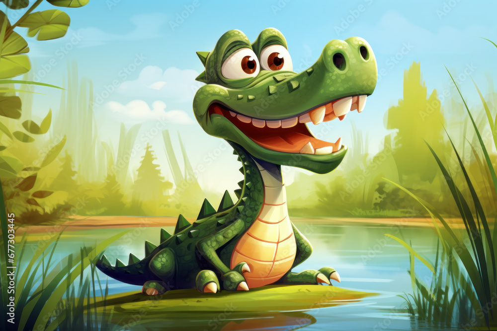 cheerful animal crocodile in cartoon style illustration cheerful animal crocodile in cartoon style illustration