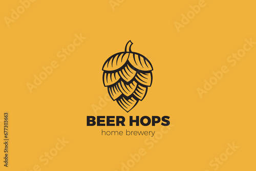 Hop Logo Engraving Design Style Vector Beer Brewery template.