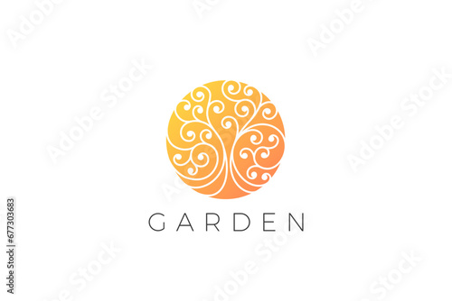 Tree Logo Circle shape Luxury Jewelry Design Vector template. Garden Park Logotype concept icon.