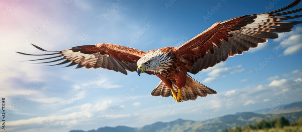 Childhood summer vacation theme 3D illustration of a red kite flying Copy space image Place for adding text or design Childhood summer vacation theme 3D illustration of a red kite flying Copy space image Place for adding text or design