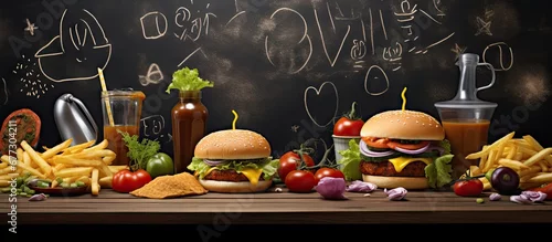 Panel kuchenny z motywem 3D mural posters with fast food designs for restaurant walls Copy space image Place for adding text or design