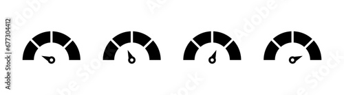 Speedometer icon, tachometer icon. Speed indicator icon set. Rating meter signs performance concept. Dashboard level scale icon. flat style. vector illustration