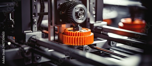 Close up photo of a 3D printer s extruder highlighting the background of the technology Copy space image Place for adding text or design photo