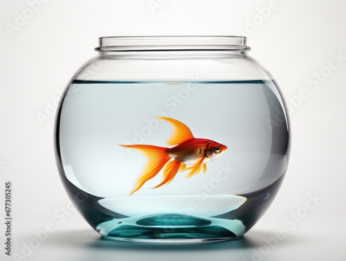 A goldfish in a bowl of water. Realistic clipart on white background photo