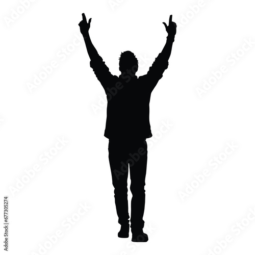 Man with Raised Arms Silhouette on White