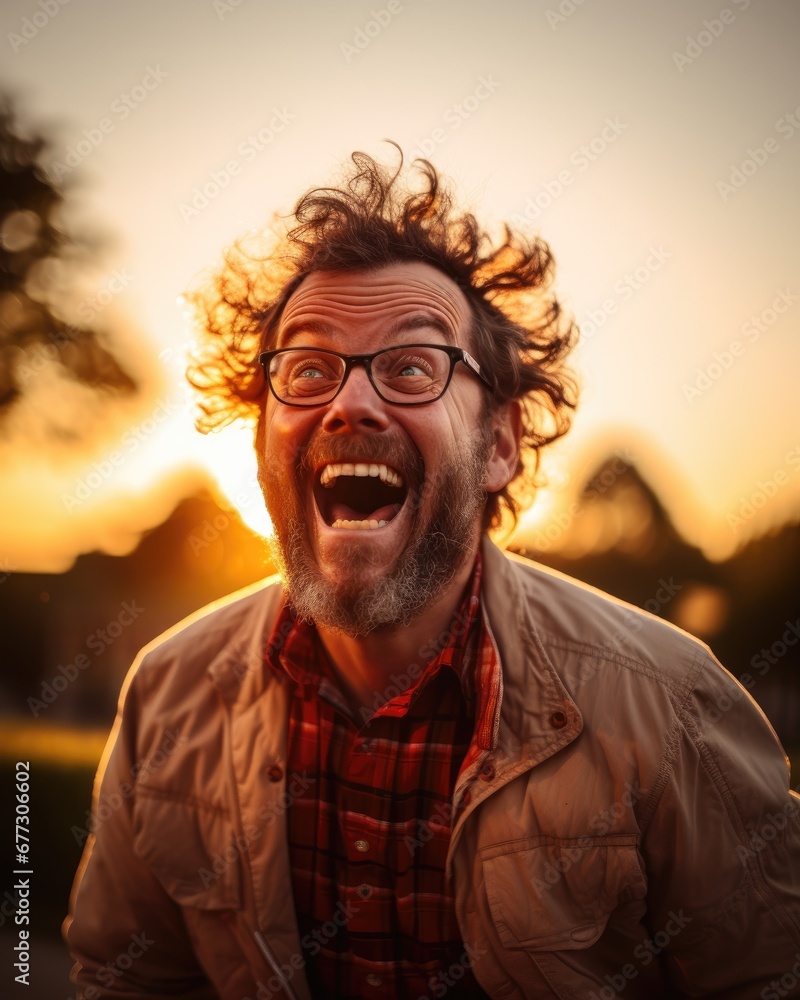 A man with a beard and glasses laughing. Generative AI. A man with a beard and glasses laughing. Generative AI.