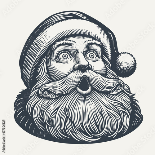 Amazed Santa Claus - Woodcut Style Vector Illustration