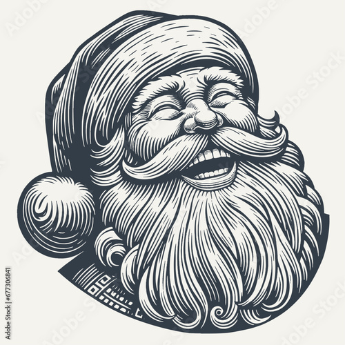 Laughing Santa Claus - Woodcut Style Illustration