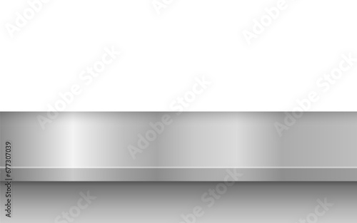 Silver steel countertop, empty shelf. mockup of table top. Metal kitchen countertop. Vector illustration.